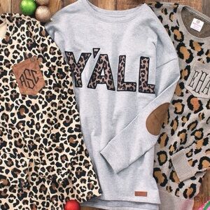 MarleyLilley online boutique “Y’all” grey and leopard sweatshirt